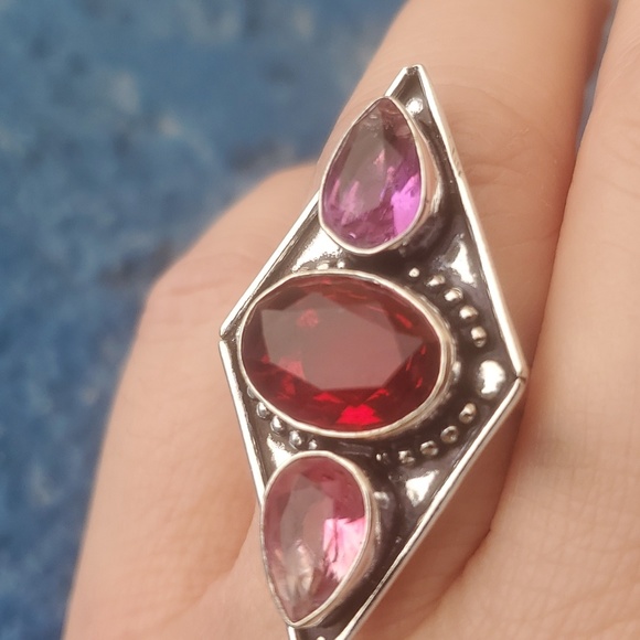 New Garnet and Bi-Color Tourmaline 925 Silver Ring. - Picture 11 of 15